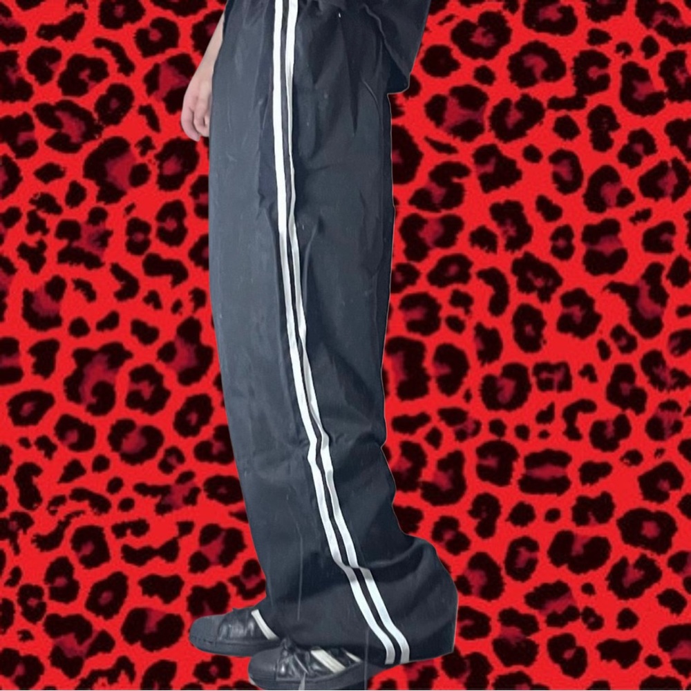 Black  adidas type vintage streetwear 90s Track Pants with White Stripes